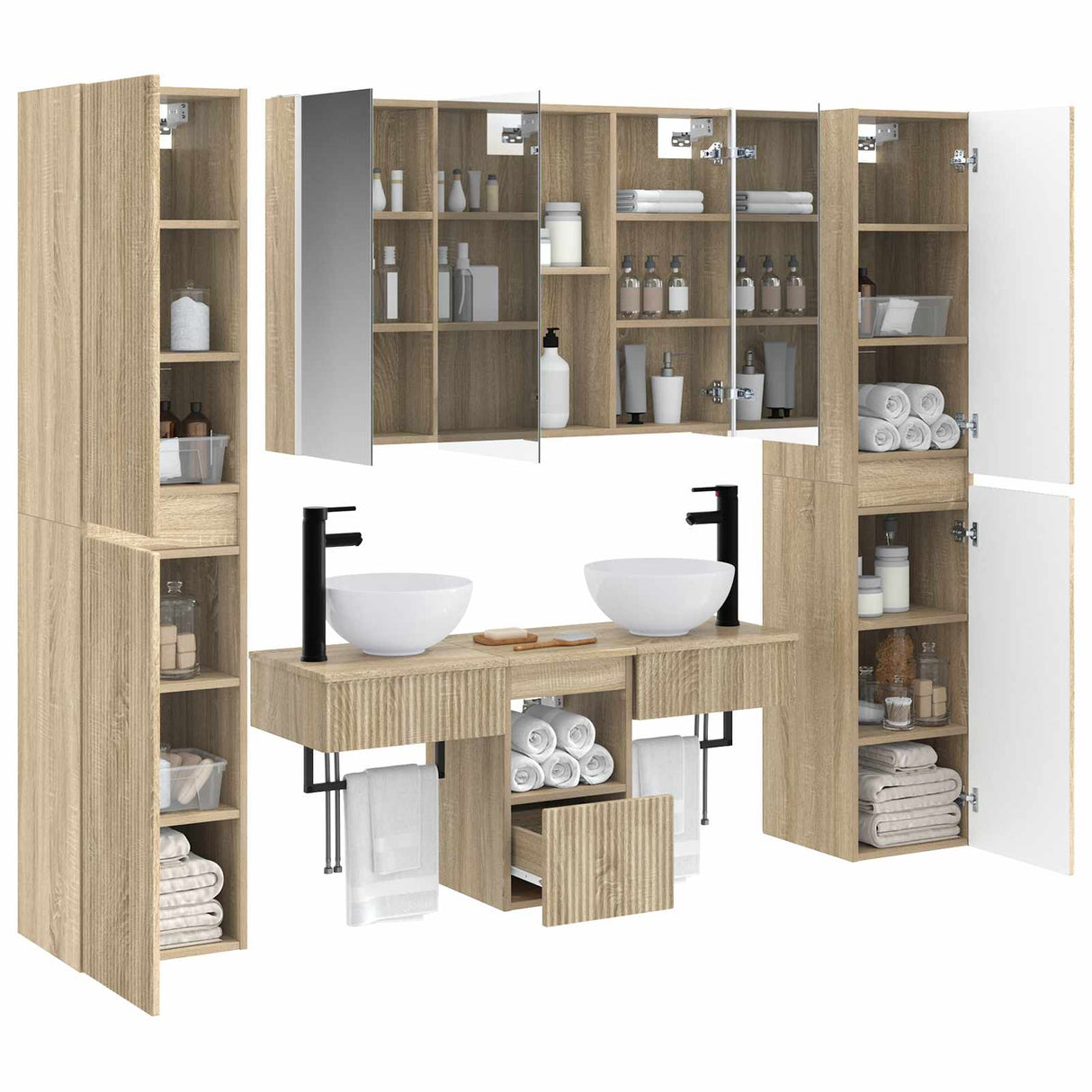 vidaXL Badkamermeubel Set 6 st Sonoma Eiken Bewerkt hout en glas