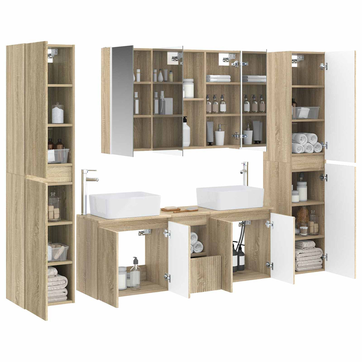 vidaXL Badkamermeubel Set 6 st Sonoma Eiken Bewerkt hout en glas