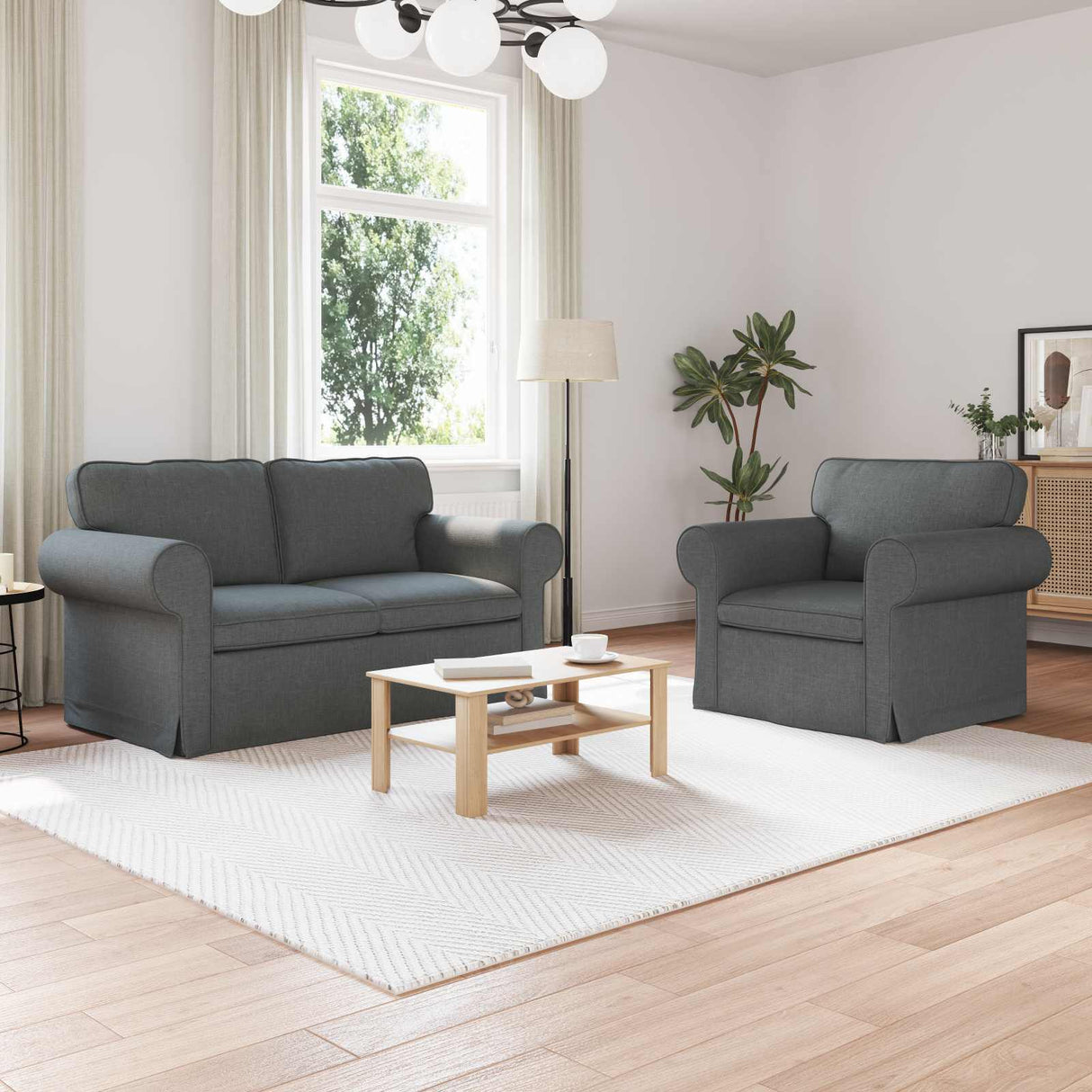 vidaXL Sofa 2 pcs Light Grey 155 x 82 x 80 cm Fabric