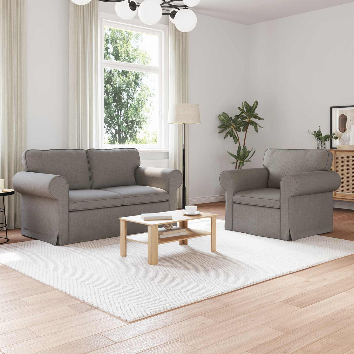 vidaXL Sofa 2 pcs Light Grey 155 x 82 x 80 cm Fabric