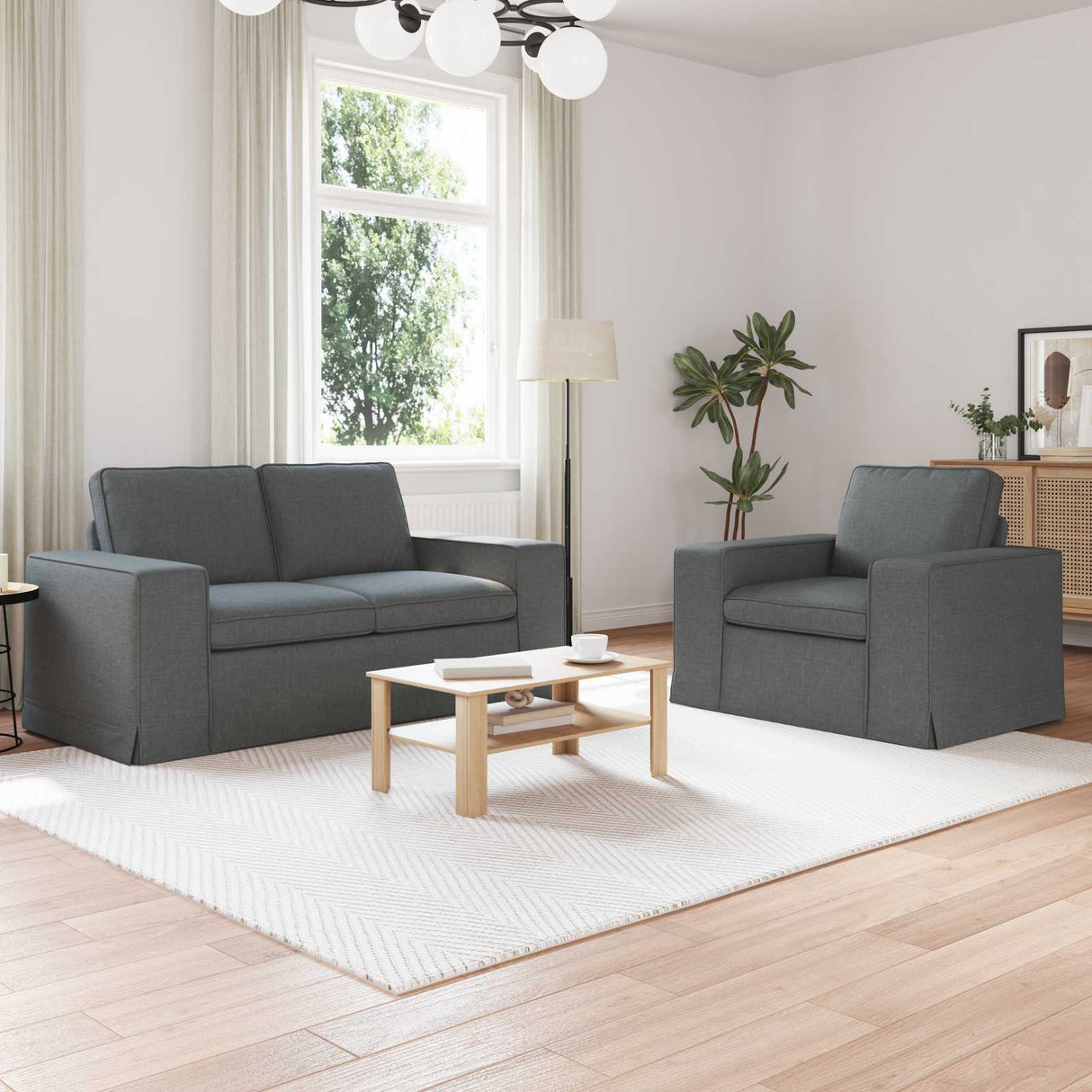 vidaXL Sofa 2 pcs Light grey 182 x 80 x 82 cm Fabric