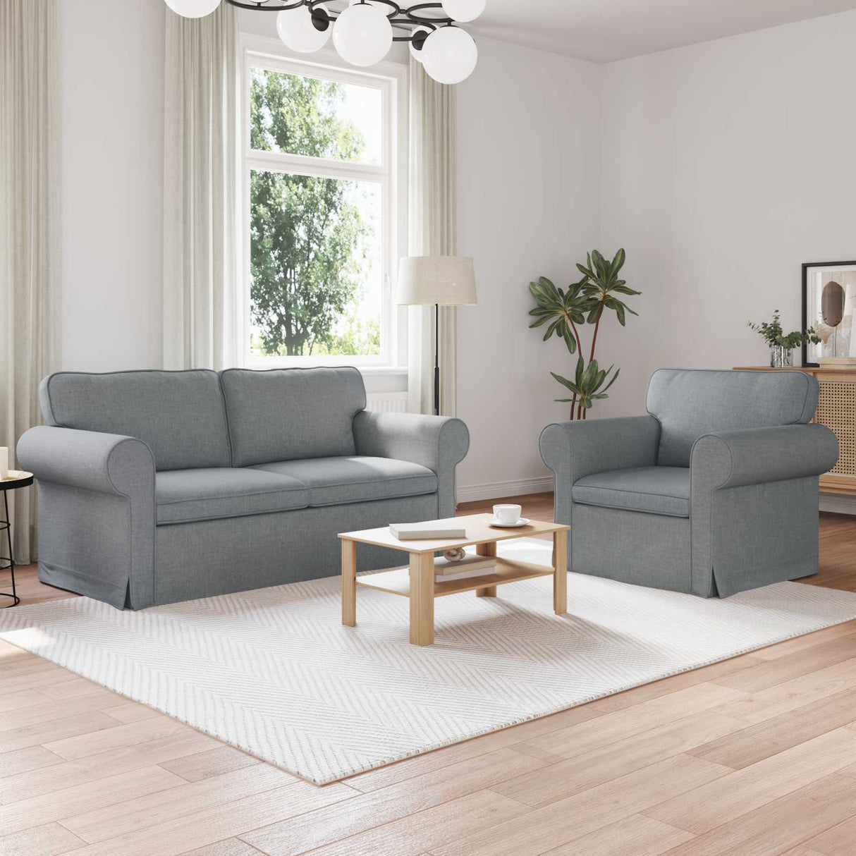 vidaXL Sofa 2 pcs Light Grey 155 x 82 x 80 cm Fabric