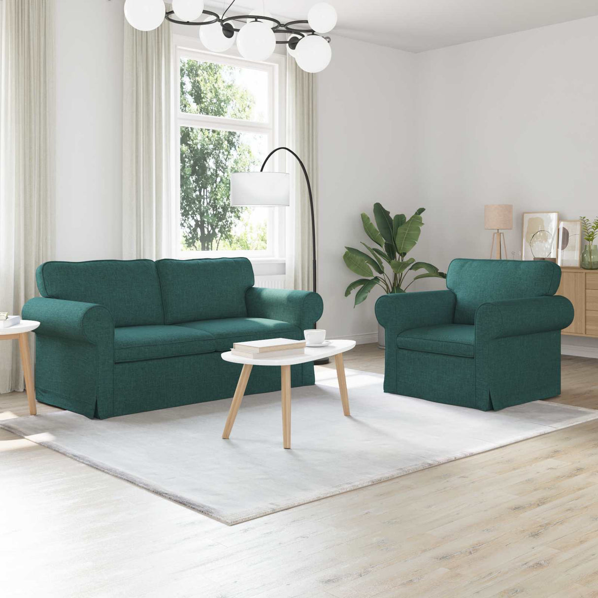 vidaXL Sofa 2 pcs Light Grey 155 x 82 x 80 cm Fabric