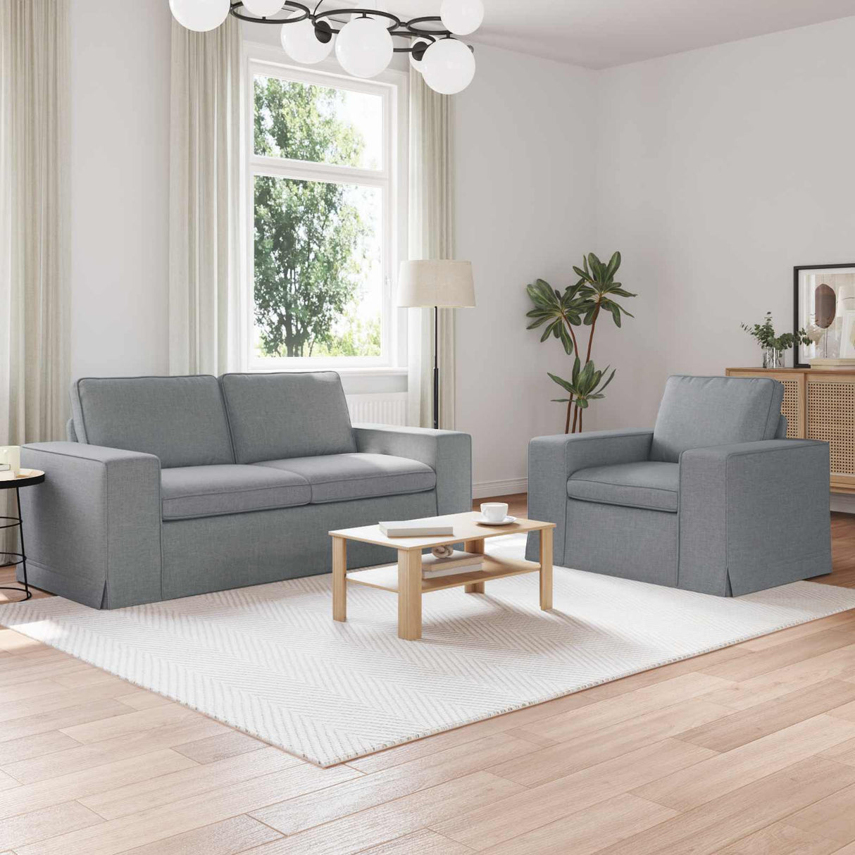 vidaXL Sofa 2 pcs Light grey 182 x 80 x 82 cm Fabric