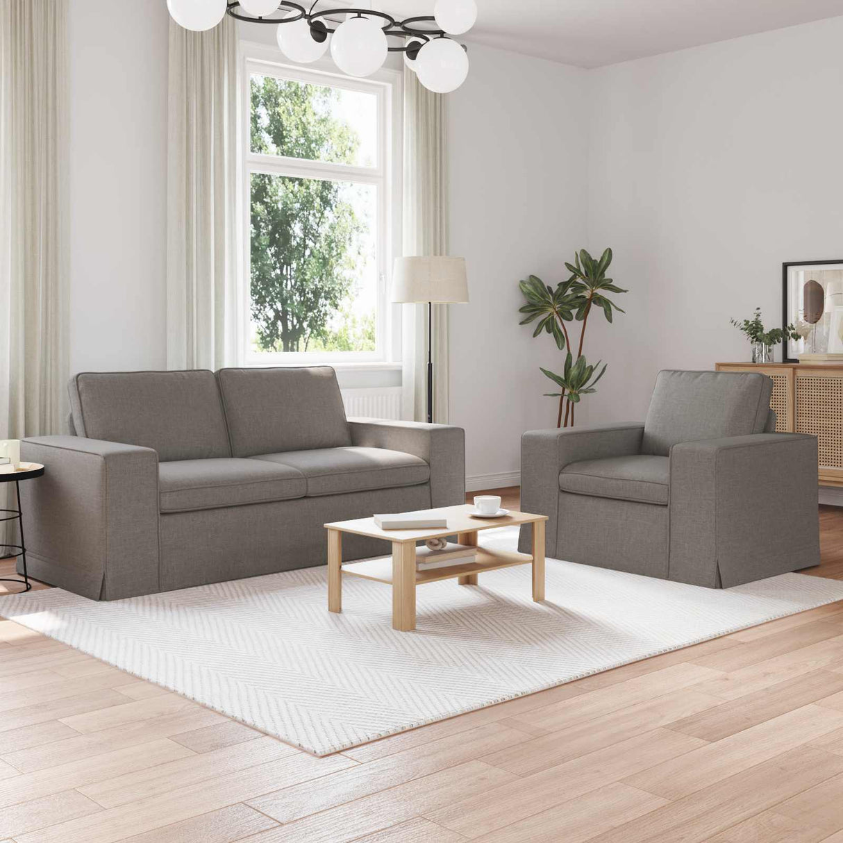 vidaXL Sofa 2 pcs Light grey 182 x 80 x 82 cm Fabric