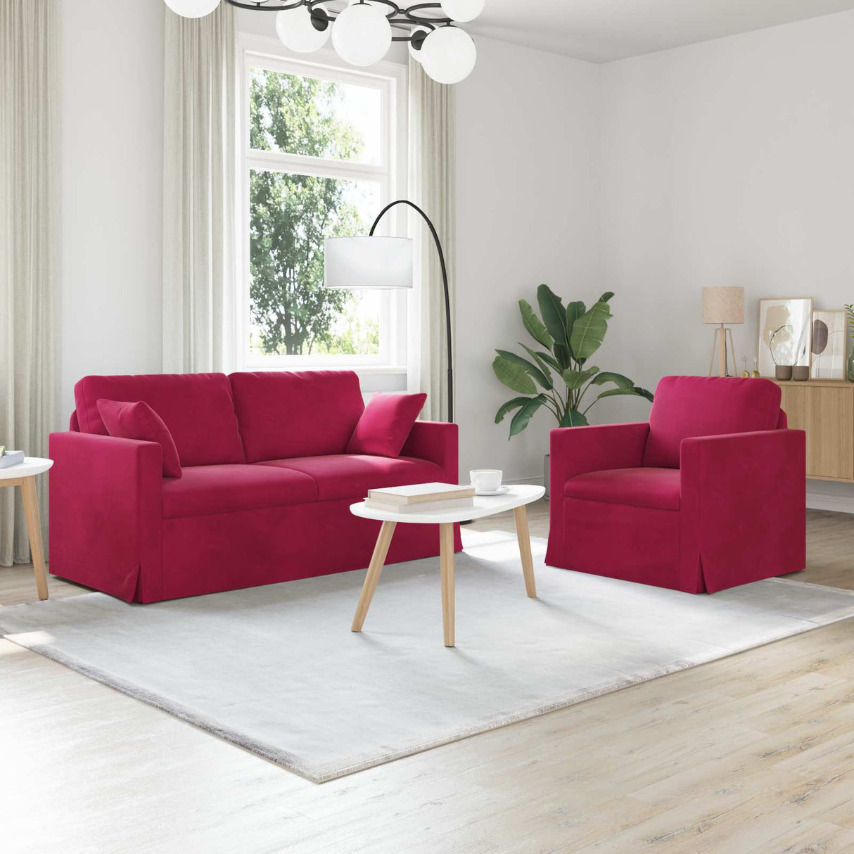 vidaXL Bankstel 2 pcs Lichtgrijs 138 x 78 x 80 cm Fluweel
