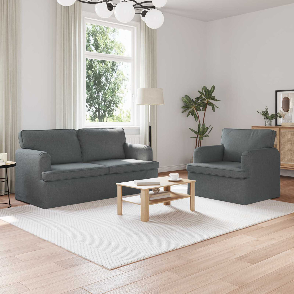 vidaXL Bank 2 pcs Lichtgrijs 144 x 80 x 85 cm Stof