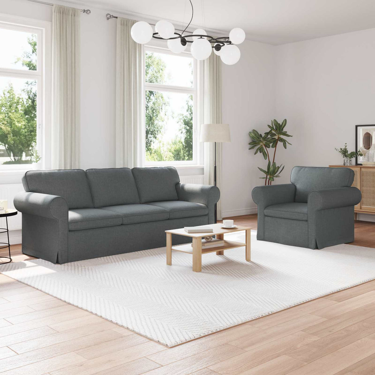 vidaXL Sofa 2 pcs Light Grey 155 x 82 x 80 cm Fabric