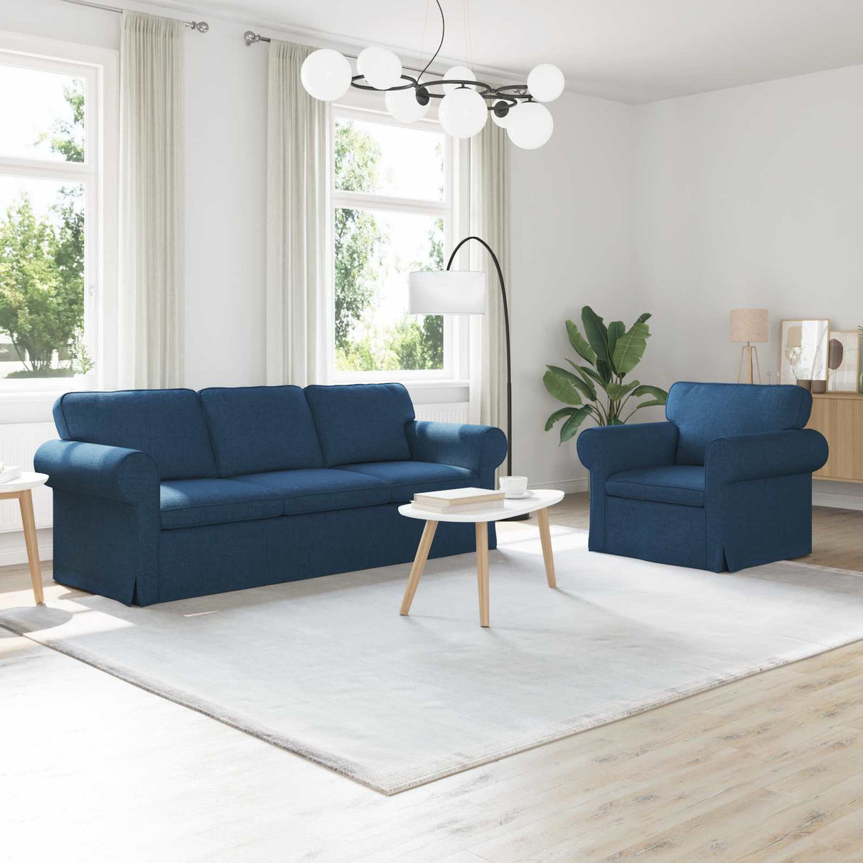 vidaXL Sofa 2 pcs Light Grey 155 x 82 x 80 cm Fabric