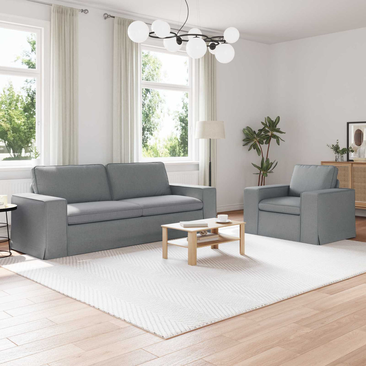 vidaXL Sofa 2 pcs Light grey 182 x 80 x 82 cm Fabric