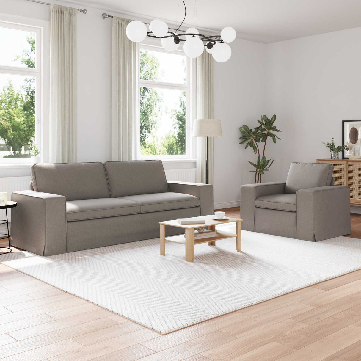 vidaXL Sofa 2 pcs Light grey 182 x 80 x 82 cm Fabric