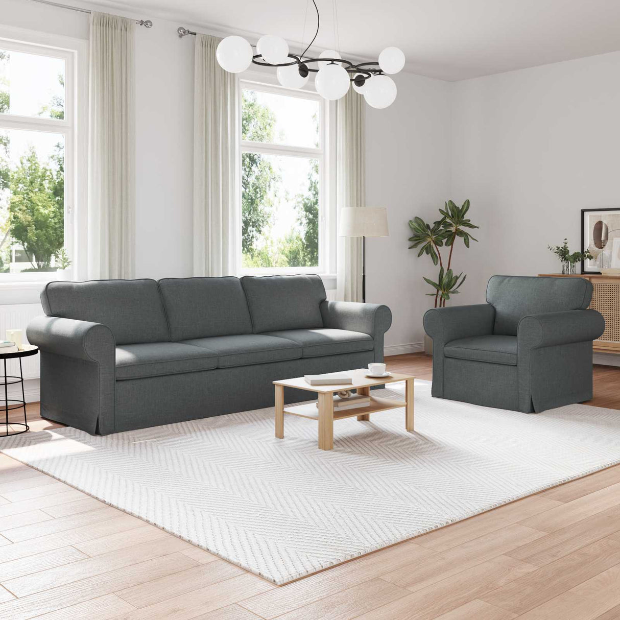 vidaXL Sofa 2 pcs Light Grey 155 x 82 x 80 cm Fabric