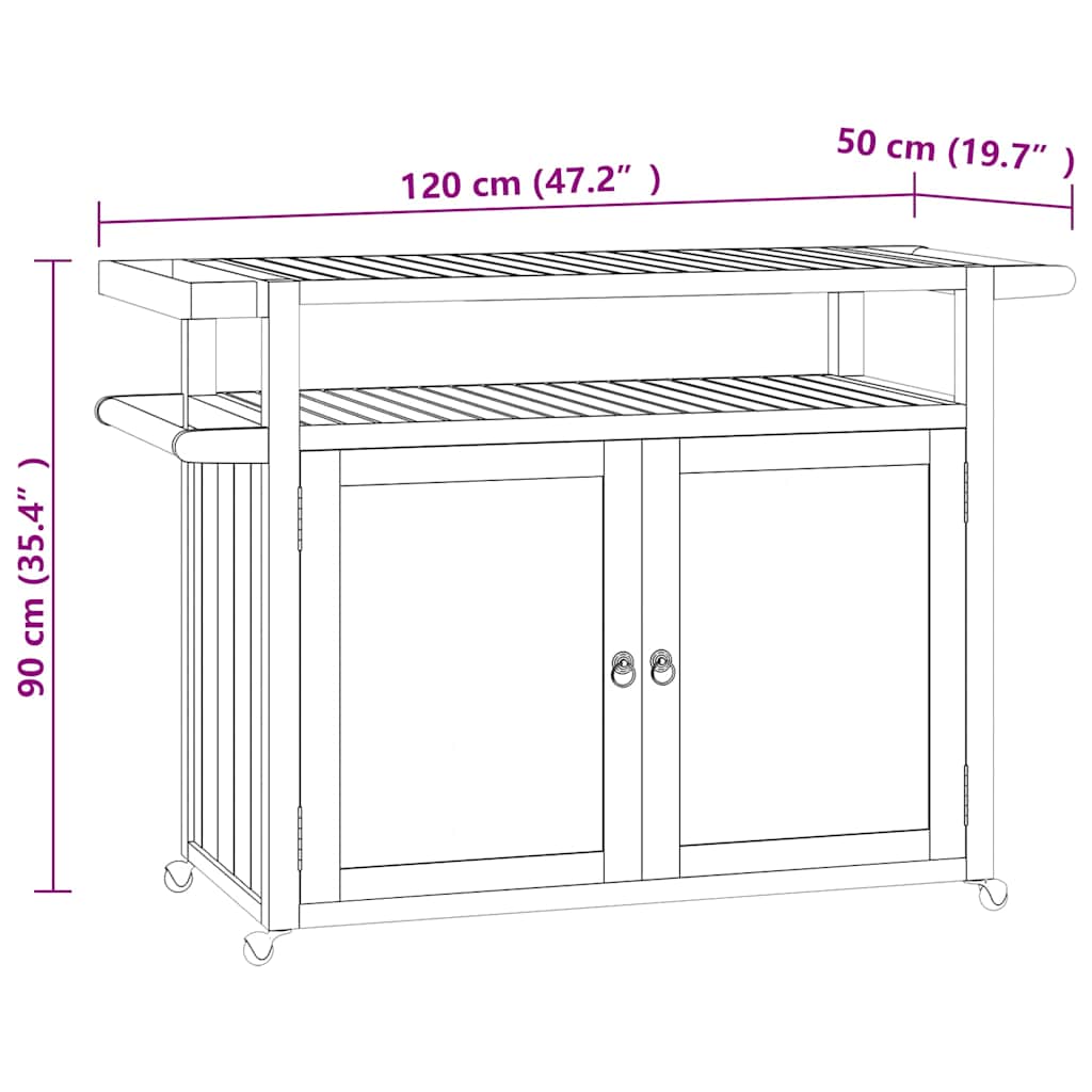 vidaXL Keukentrolley 120x50x90 cm massief teakhout