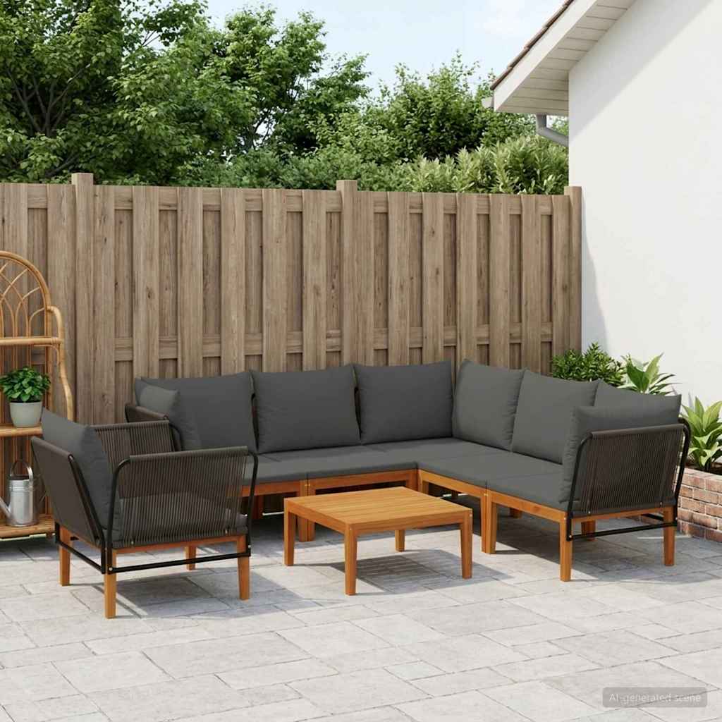 vidaXL 6 pcs Massief acaciahout & touw Naturel