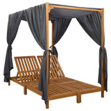 vidaXL Dubbele ligstoel met canopy en gordijnen Massief Acacia Hout