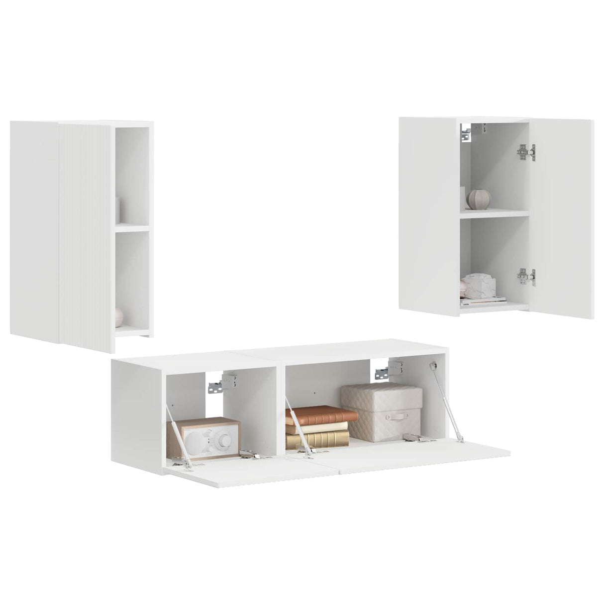 vidaXL Tv Wandkast Set Wandgemonteerd 4 pcs Wit Bewerkt hout
