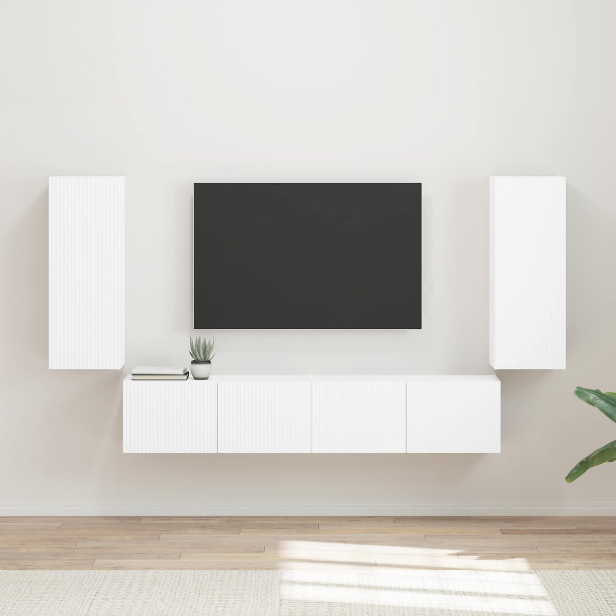 vidaXL TV Wall Cabinet Set Wall Mounted 4 pcs White Engineered Wood