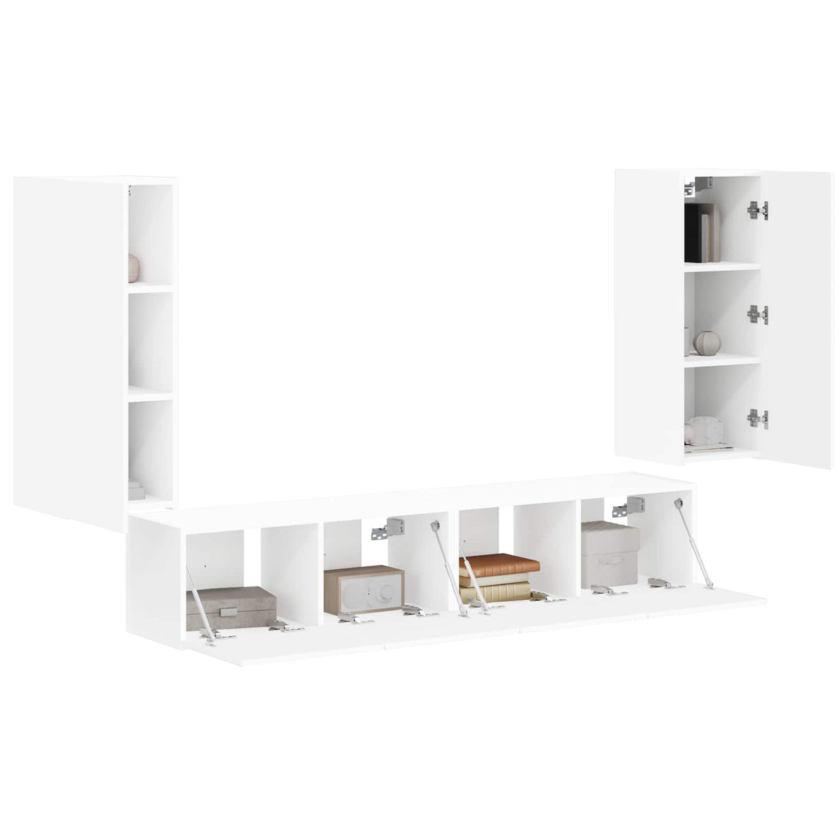 vidaXL TV Wall Cabinet Set Wall Mounted 4 pcs White Engineered Wood