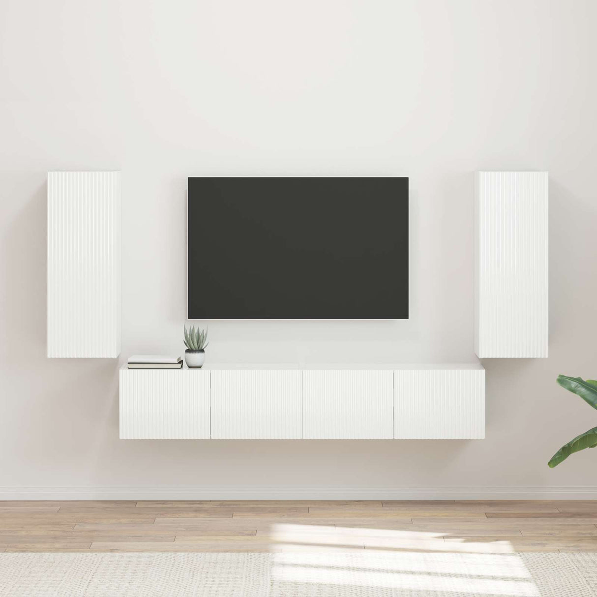 vidaXL TV Wall Cabinet Set Wall Mounted 4 pcs White Engineered Wood