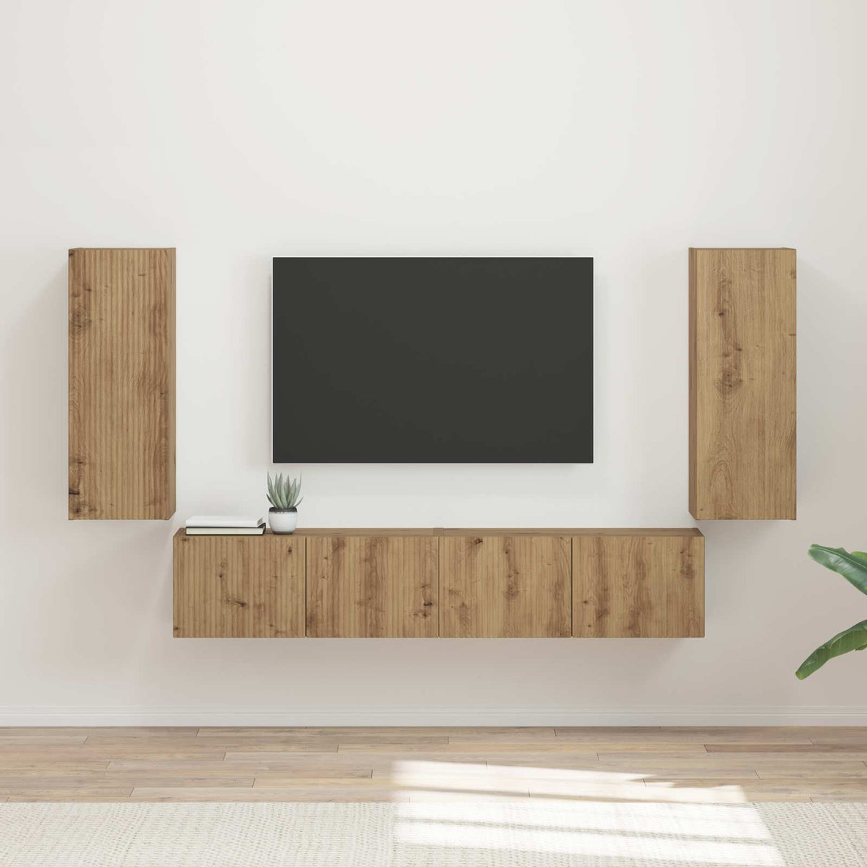 vidaXL TV Wall Cabinet Set Wall Mounted 4 pcs White Engineered Wood
