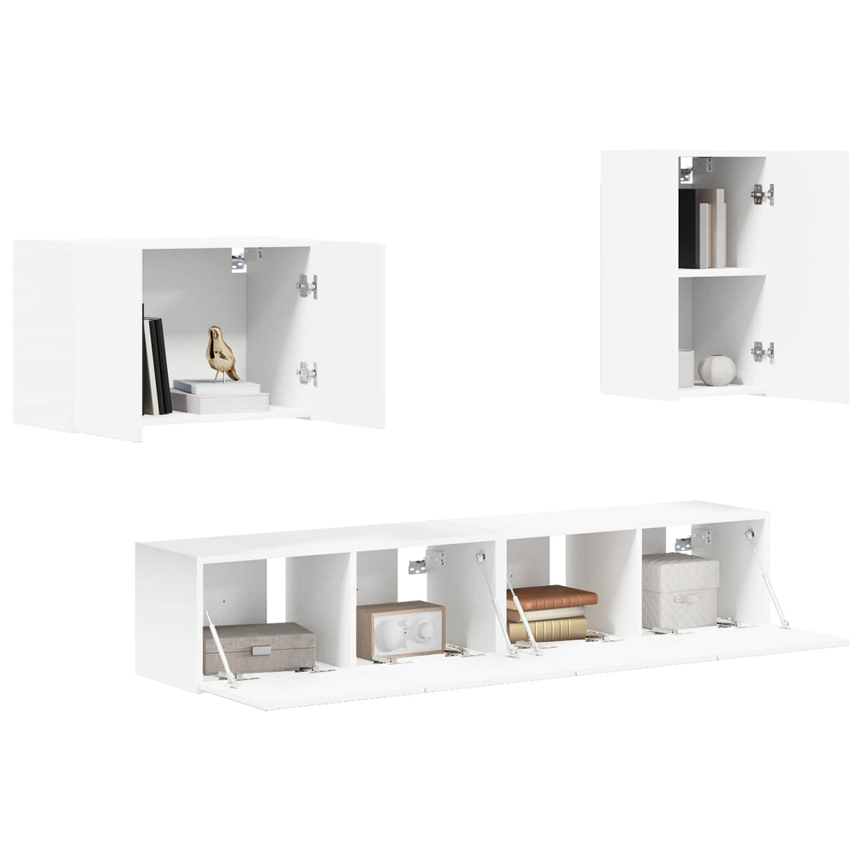 vidaXL TV Wall Cabinet Set Wall-Mounted 4 pcs White Engineered Wood