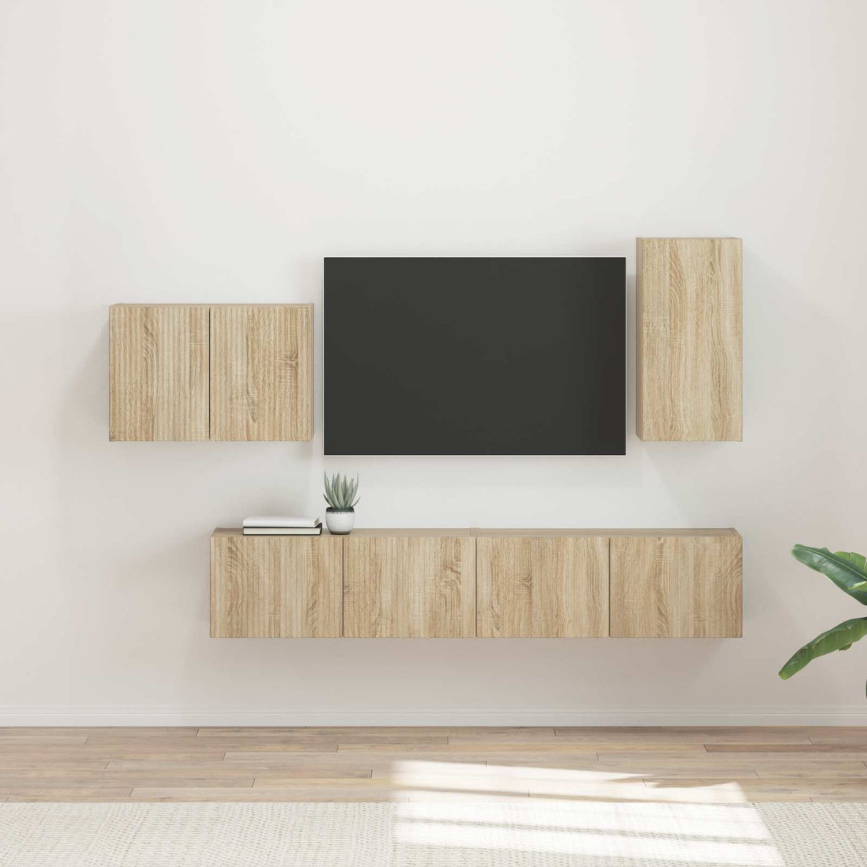 vidaXL TV Wall Cabinet Set Wall-Mounted 4 pcs White Engineered Wood