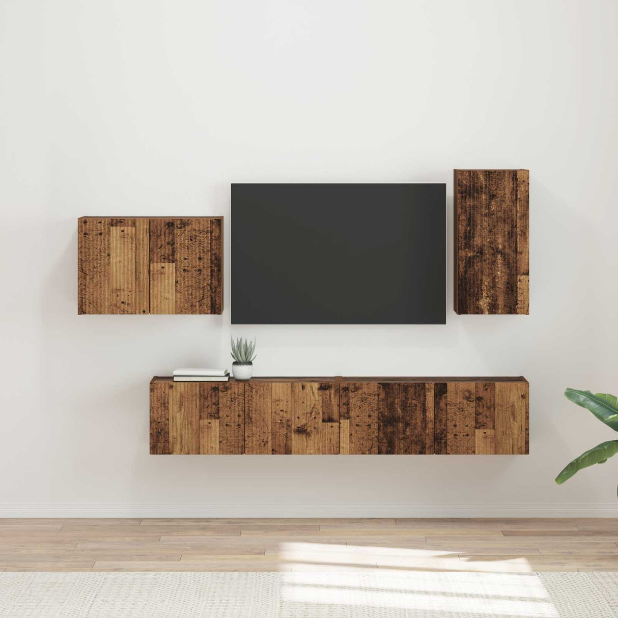 vidaXL TV Wall Cabinet Set Wall-Mounted 4 pcs White Engineered Wood