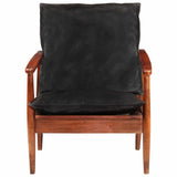 vidaXL Fauteuil echt leer met acaciahout bruin