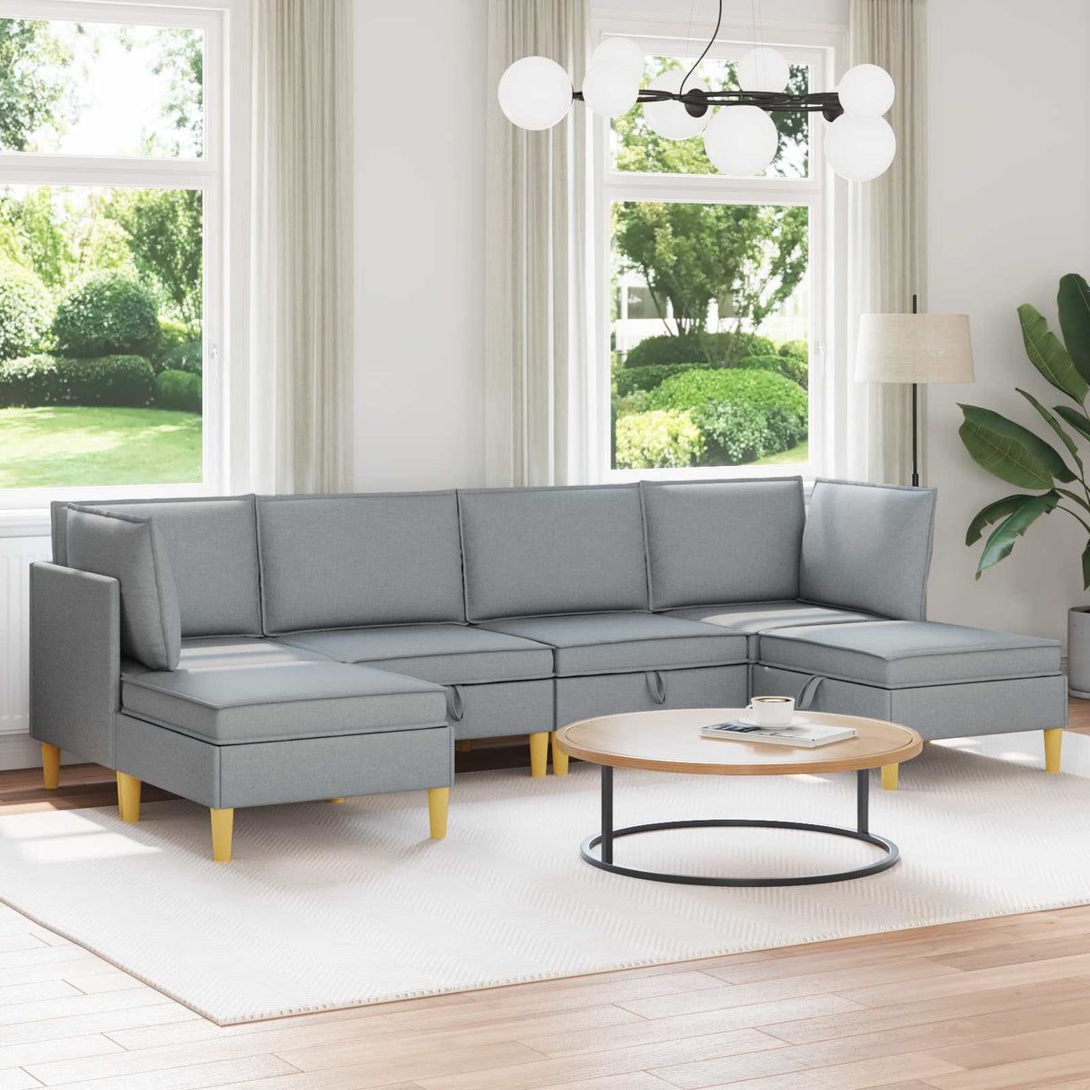 vidaXL Woonkamer Meubelset met kussen met opslag 3 pcs Lichtgrijs Stof