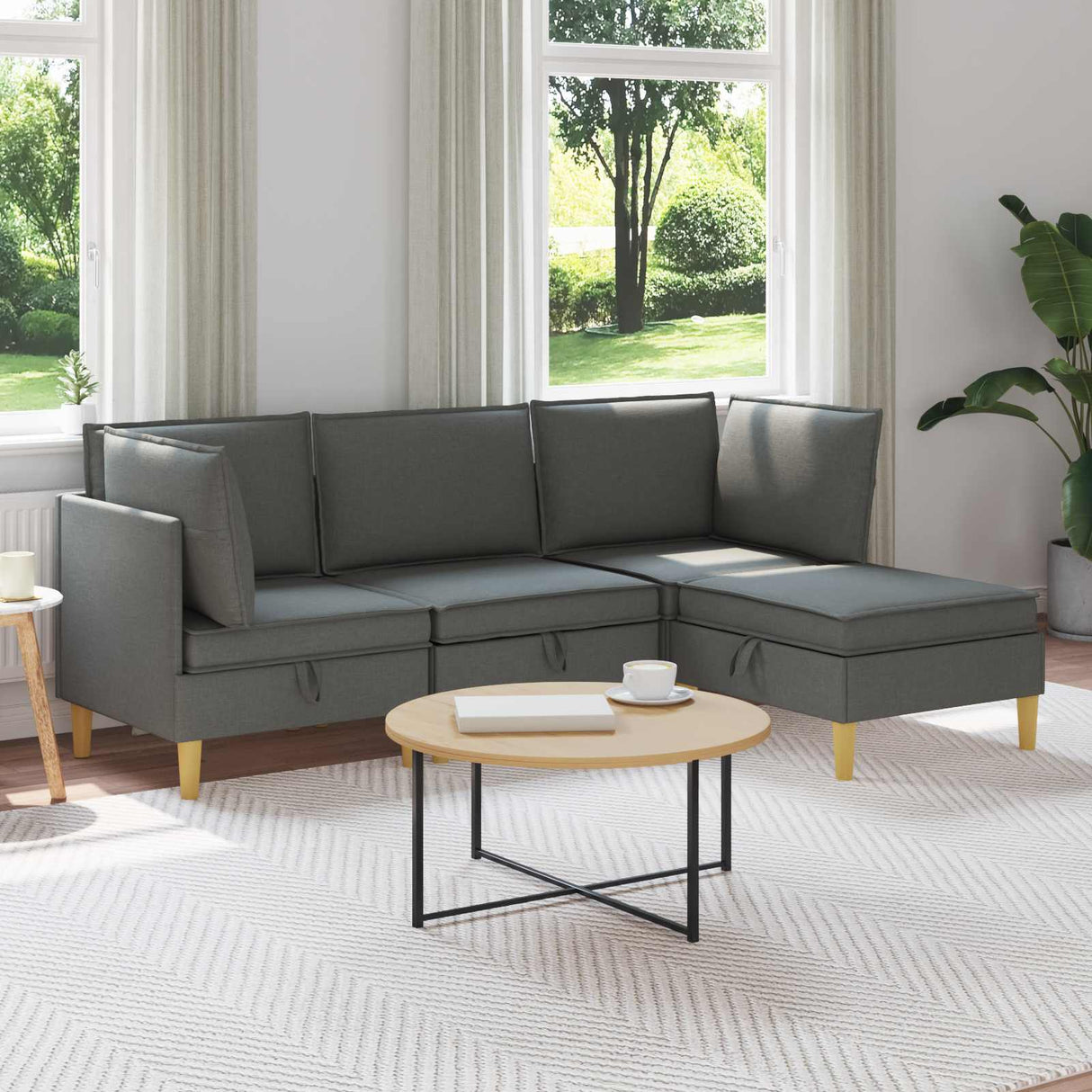 vidaXL Woonkamer Meubelset met kussen met opslag 3 pcs Lichtgrijs Stof