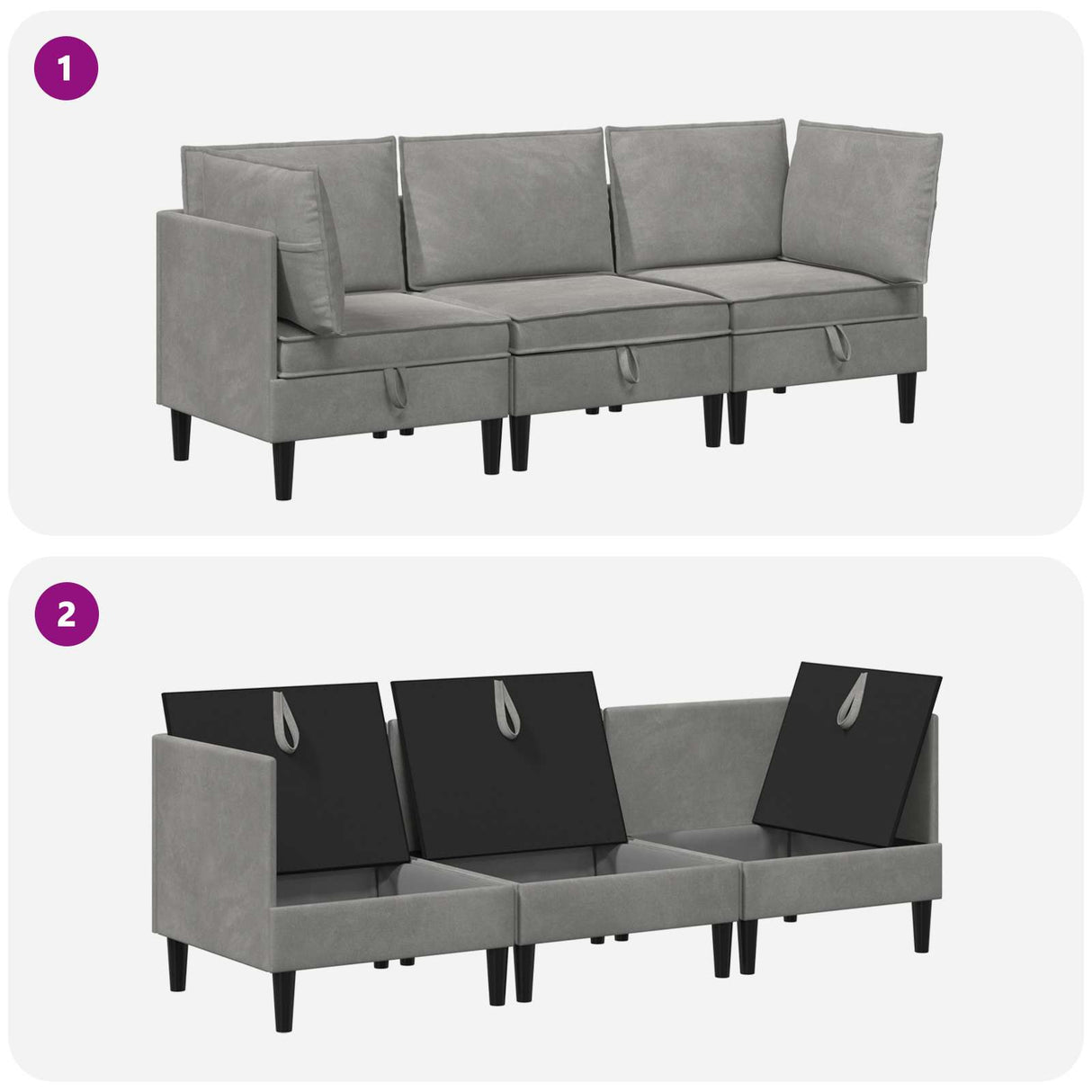 vidaXL Woonkamer Meubelset met kussen 3 pcs Lichtgrijs Fluweel