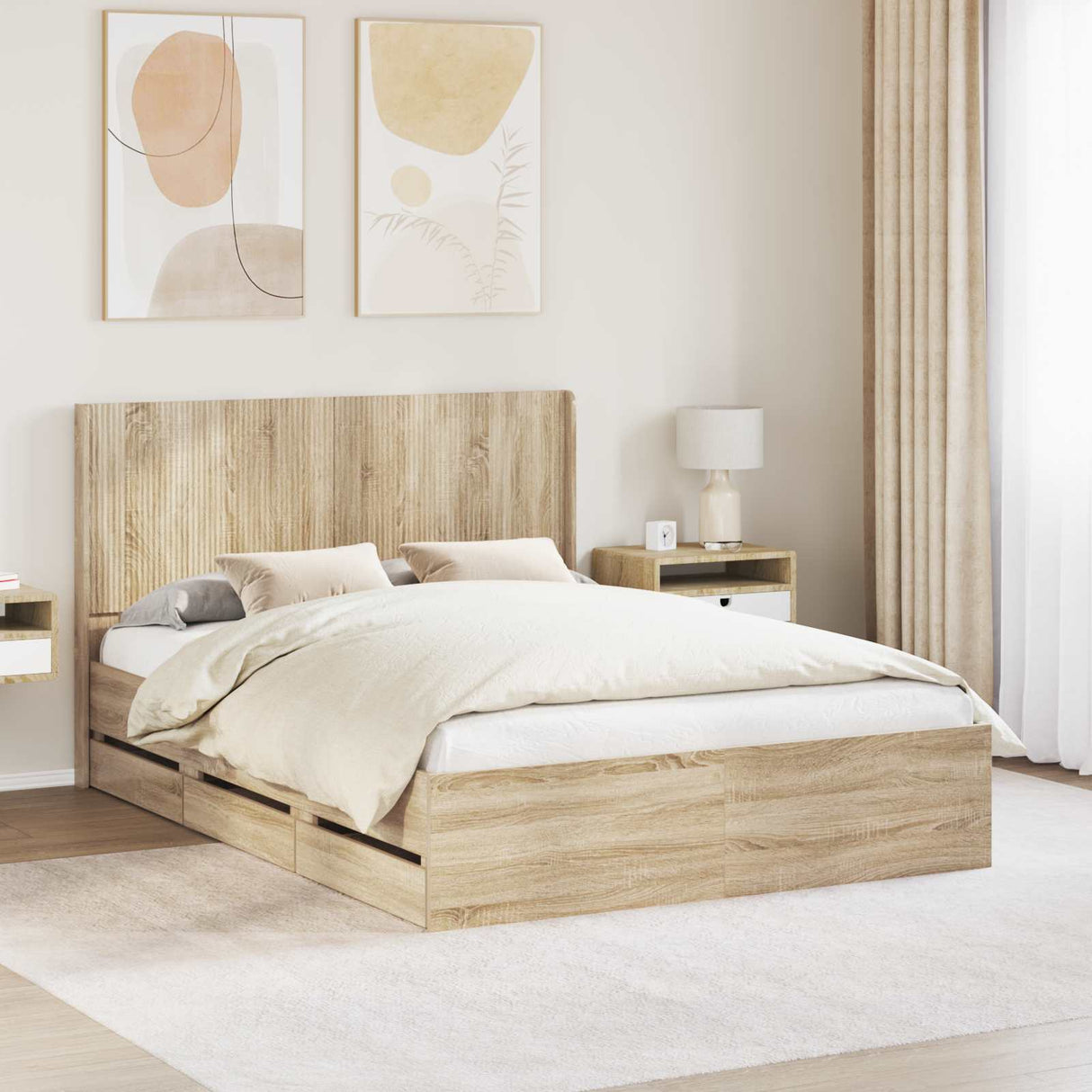vidaXL Bed Frame with Storage and Headboard White 200 x 200 cm