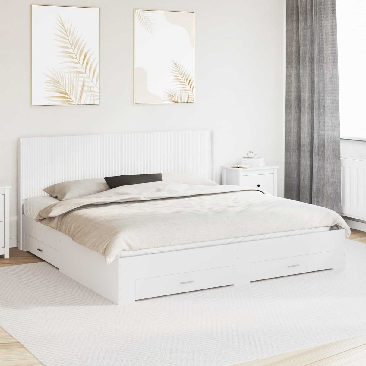 vidaXL Bed Frame with Storage and Headboard Concrete Grey Engineered Wood