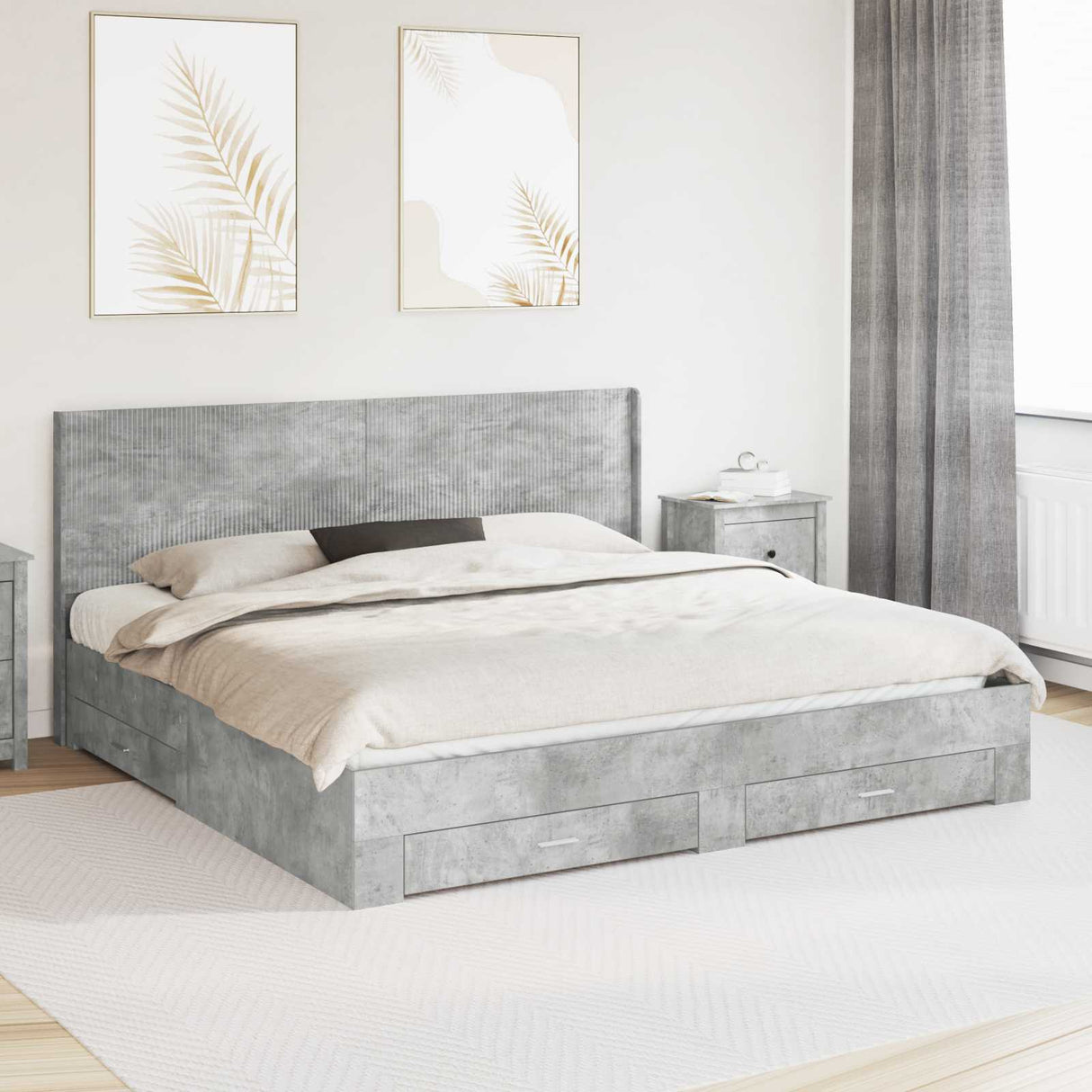 vidaXL Bed Frame with Storage and Headboard Concrete Grey Engineered Wood