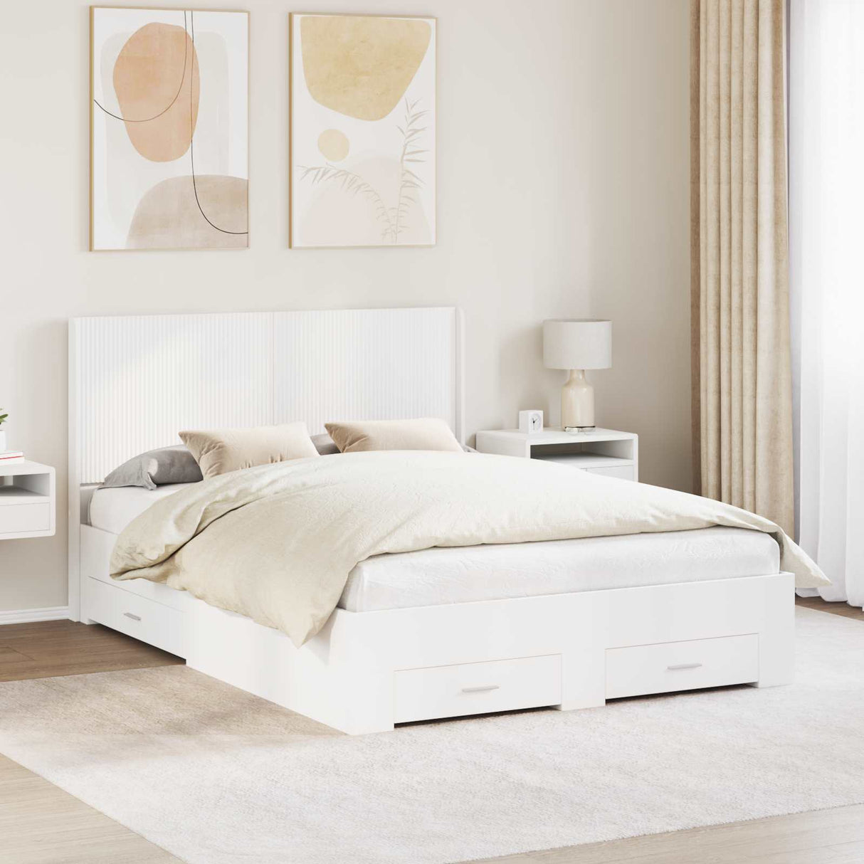 vidaXL Bed Frame with Storage and Headboard Concrete Grey Engineered Wood