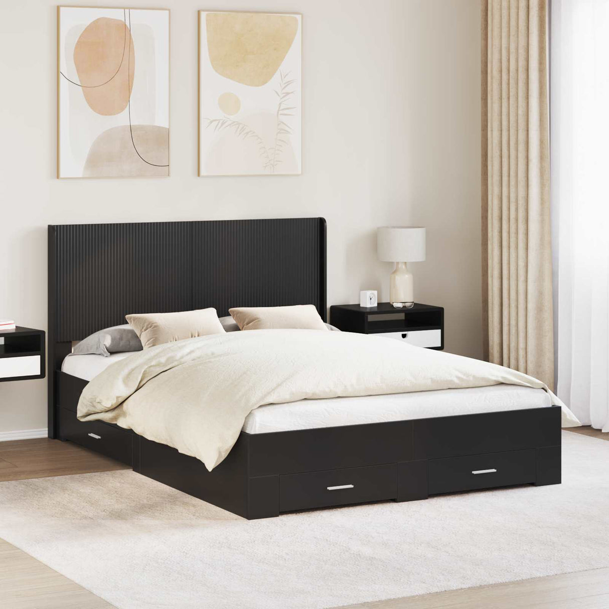 vidaXL Bed Frame with Storage and Headboard Concrete Grey Engineered Wood