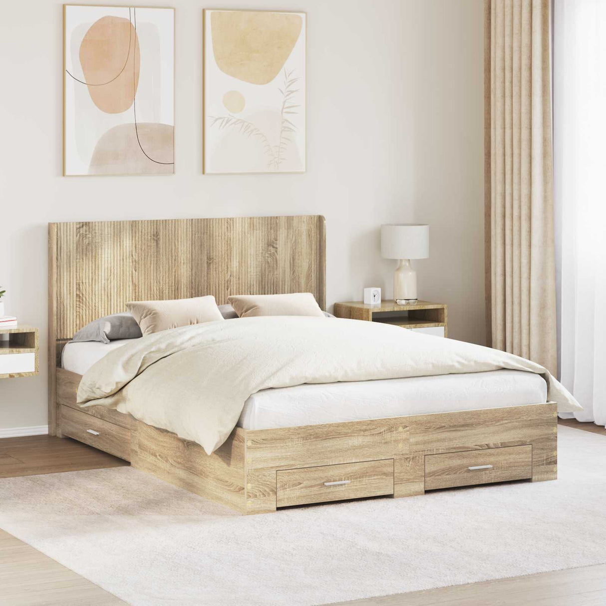 vidaXL Bed Frame with Storage and Headboard Concrete Grey Engineered Wood