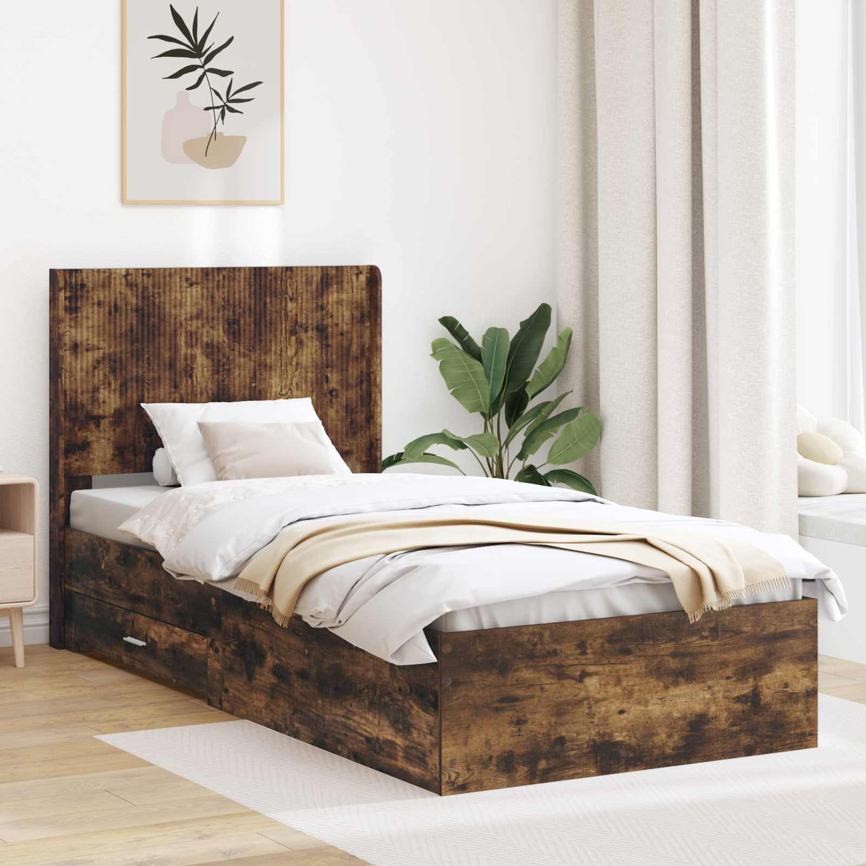 vidaXL Bed Frame with Storage and Headboard Concrete Grey Engineered Wood