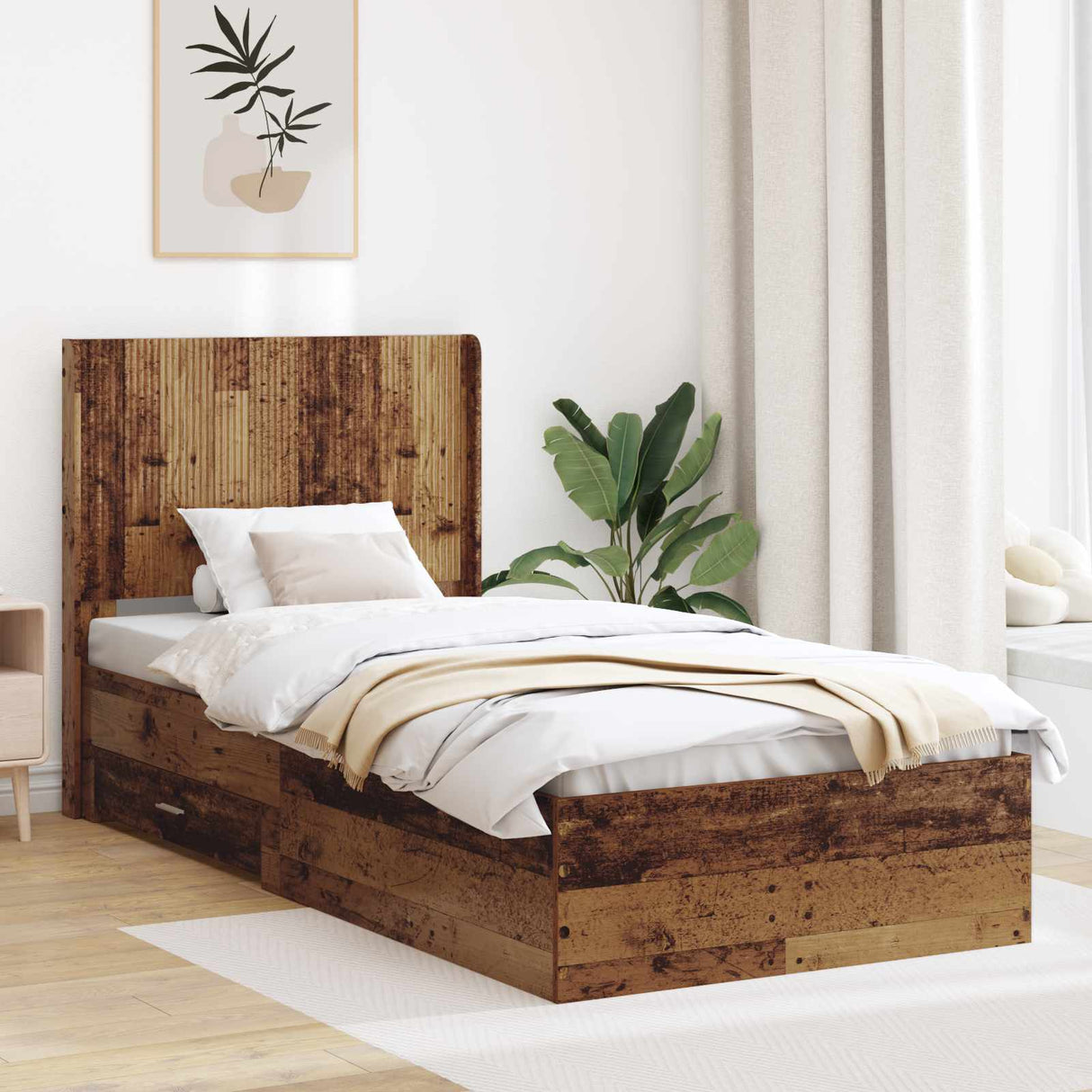 vidaXL Bed Frame with Storage and Headboard Concrete Grey Engineered Wood