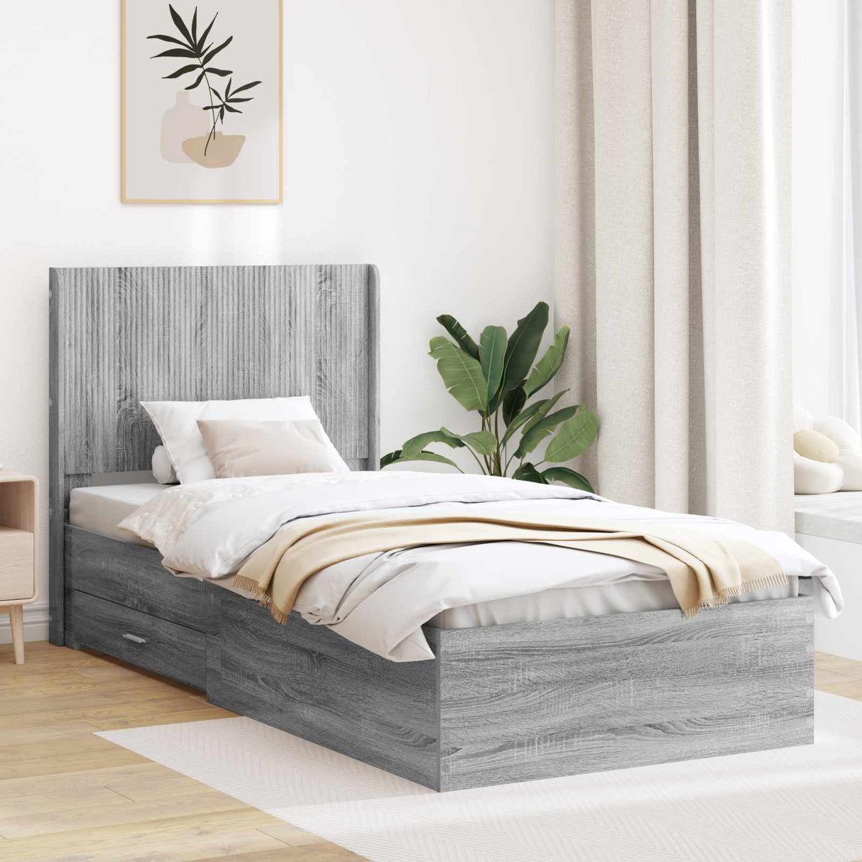 vidaXL Bed Frame with Storage and Headboard Concrete Grey Engineered Wood