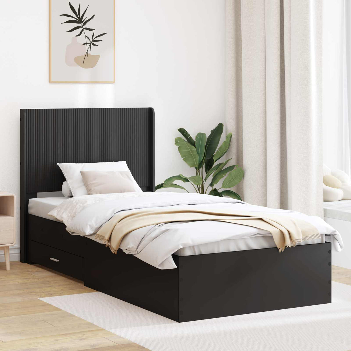 vidaXL Bed Frame with Storage and Headboard Concrete Grey Engineered Wood