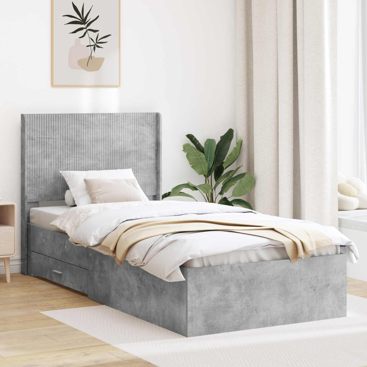 vidaXL Bed Frame with Storage and Headboard Concrete Grey Engineered Wood