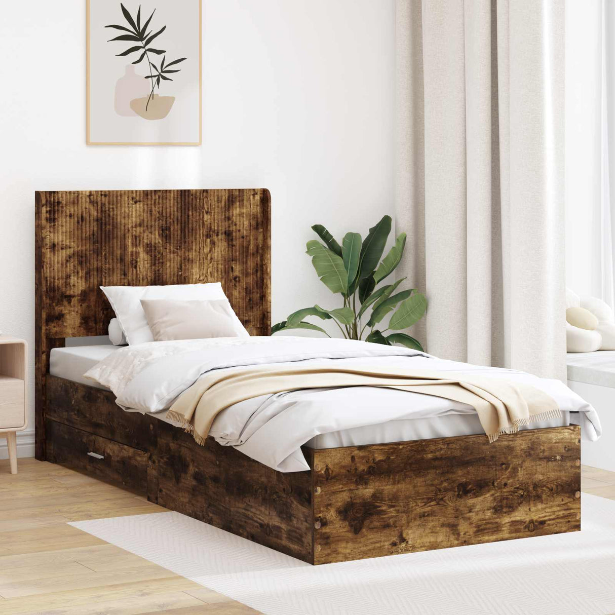 vidaXL Bed Frame with Storage and Headboard Concrete Grey Engineered Wood