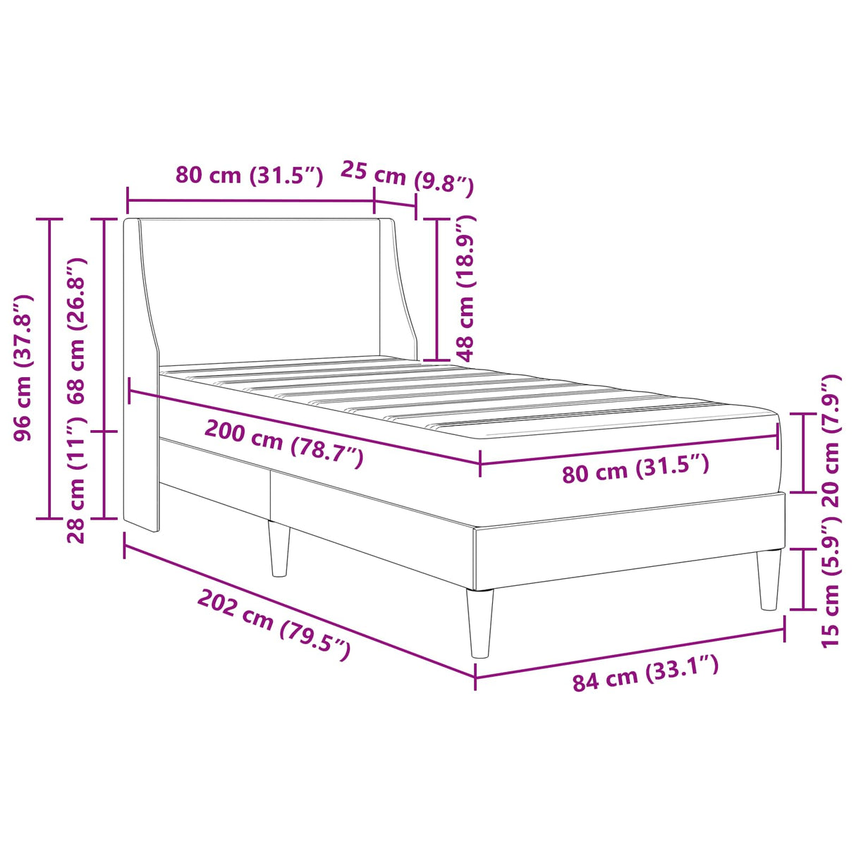 vidaXL Wall-Mounted Bed Frame with Mattress Light Grey 90 x 200 cm Fabric