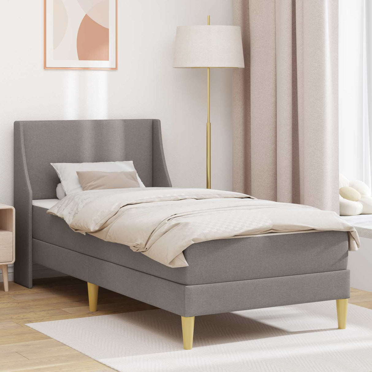 vidaXL Wall-Mounted Bed Frame with Mattress Light Grey 90 x 200 cm Fabric
