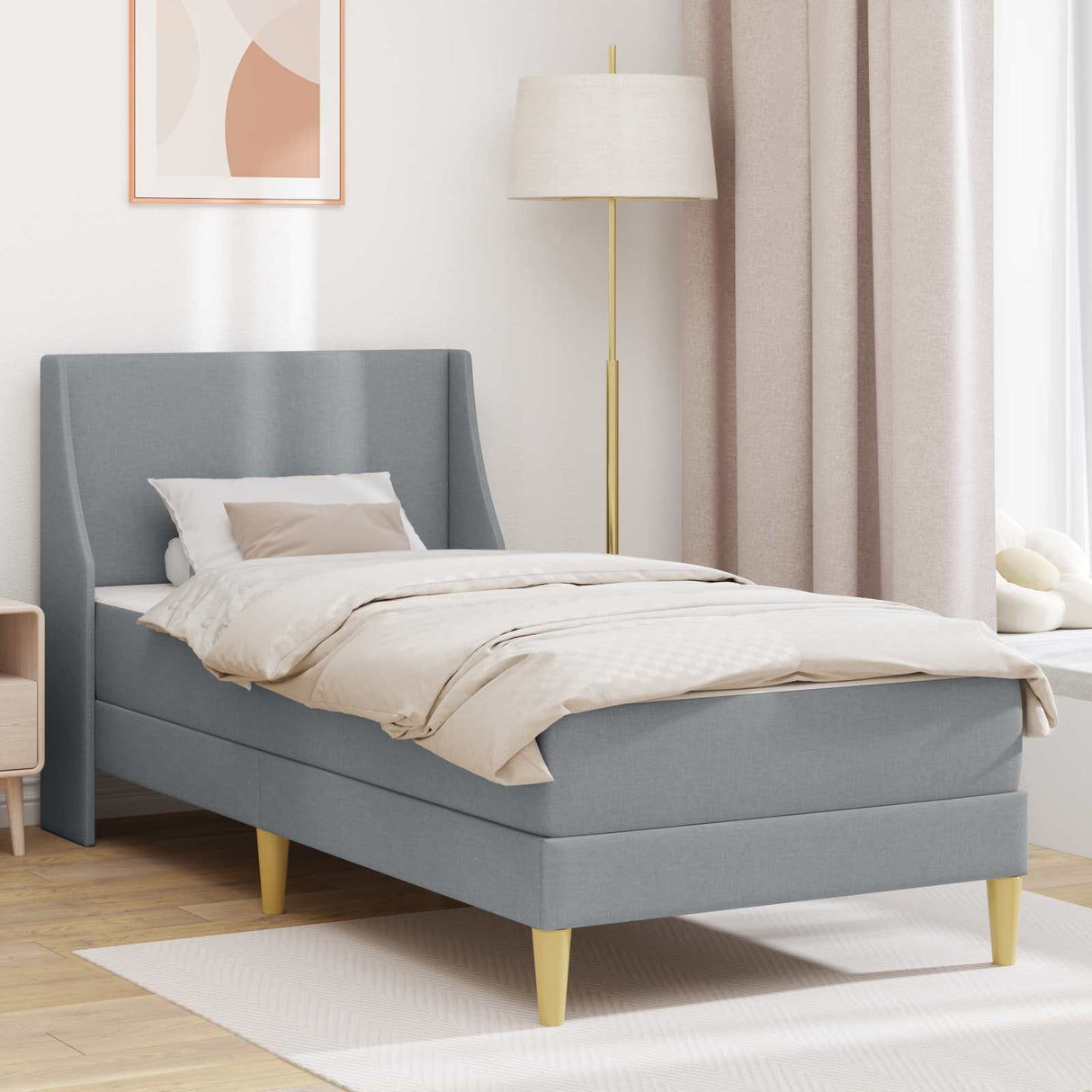 vidaXL Wall-Mounted Bed Frame with Mattress Light Grey 90 x 200 cm Fabric