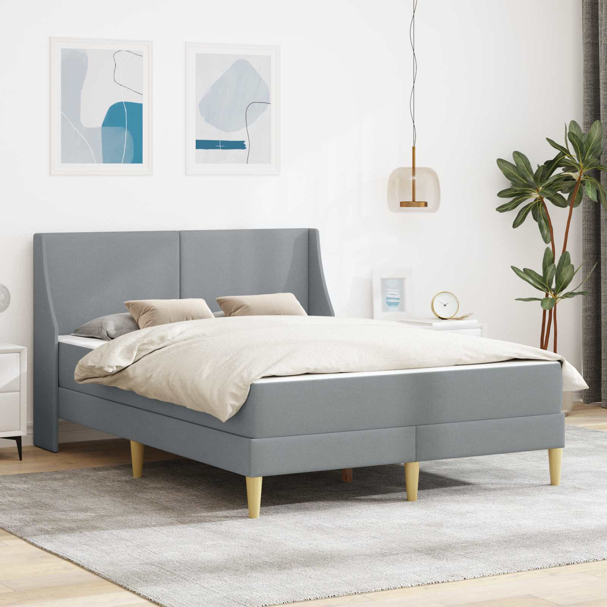 vidaXL Wall-Mounted Bed Frame with Mattress Light Grey 90 x 200 cm Fabric