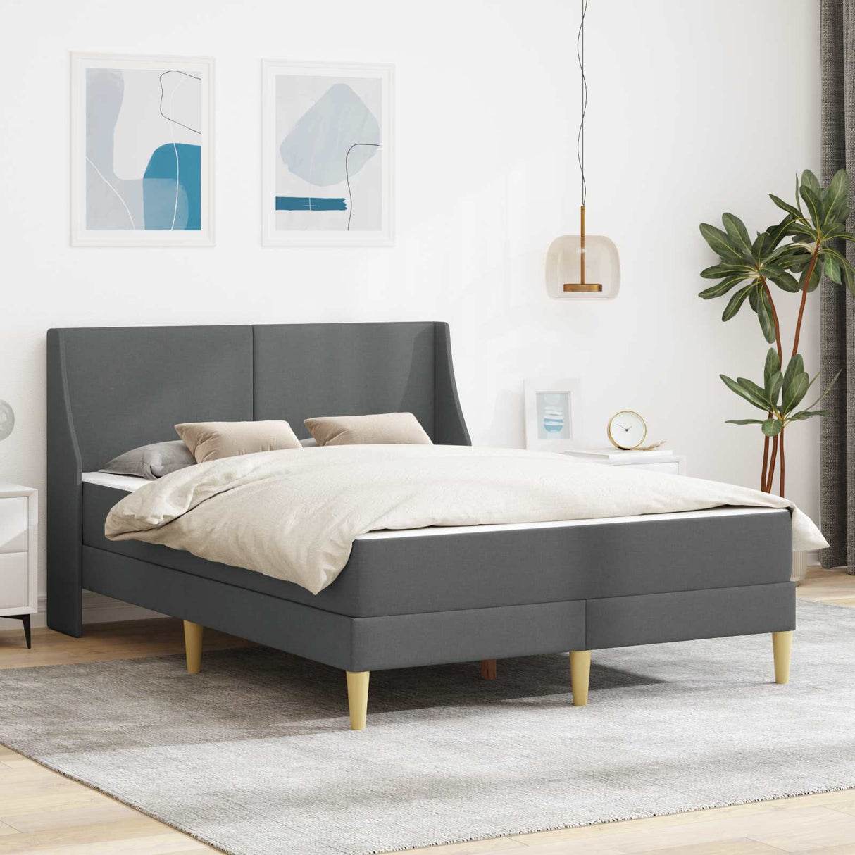 vidaXL Wall-Mounted Bed Frame with Mattress Light Grey 90 x 200 cm Fabric