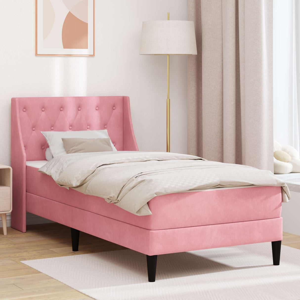vidaXL Bedframe met matras Wandgemonteerd 2 pcs Lichtgrijs Fluweel