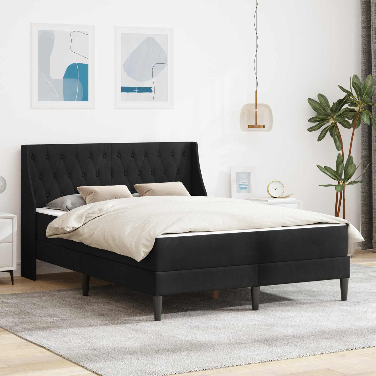 vidaXL Bedframe met matras Wandgemonteerd 2 pcs Lichtgrijs Fluweel
